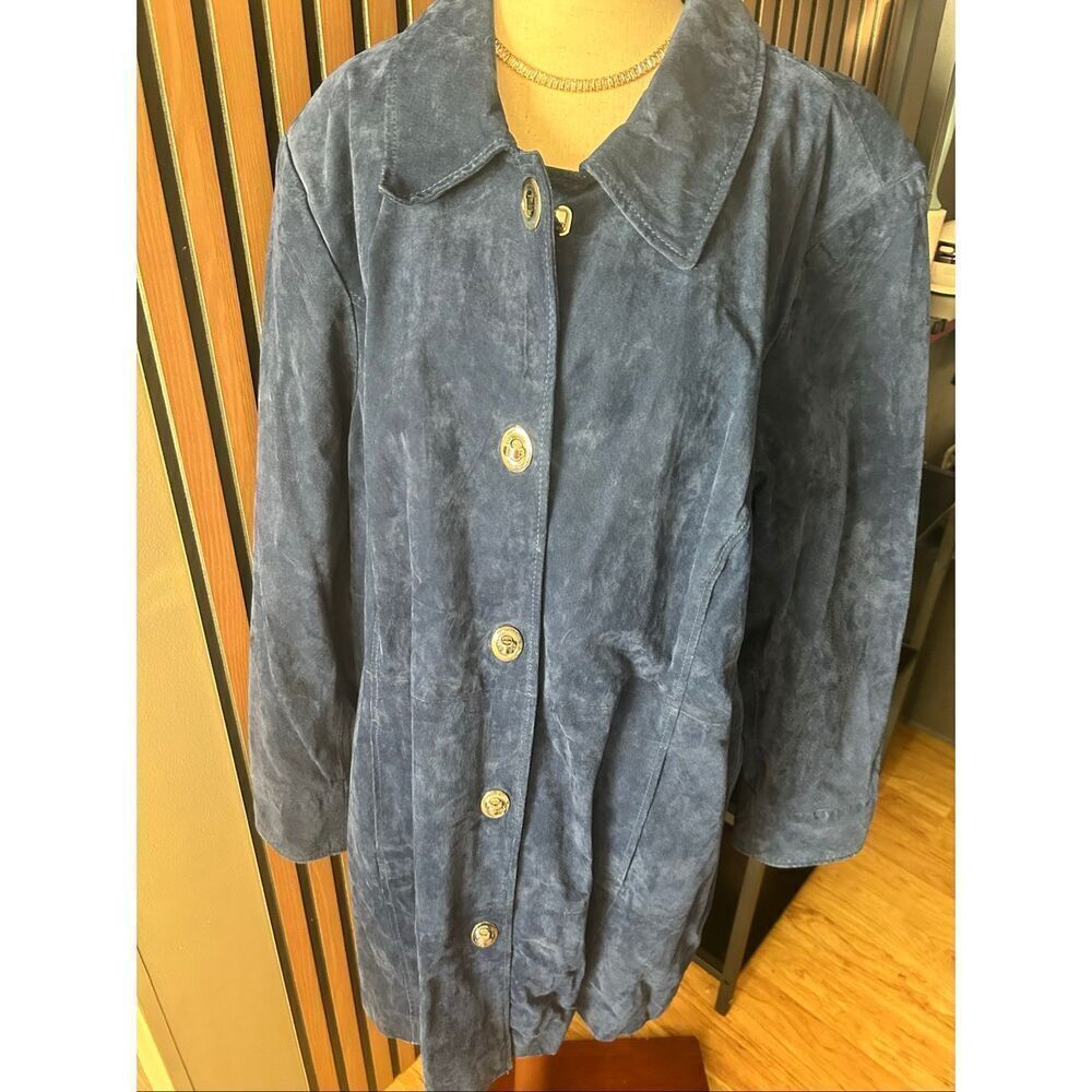 Dennis Basso blue suede jacketāsize 3x stylish heavy